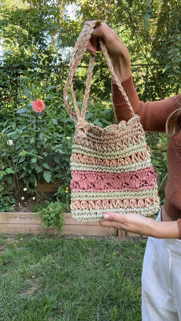 Striped Raffia Crochet Shoulder Bag